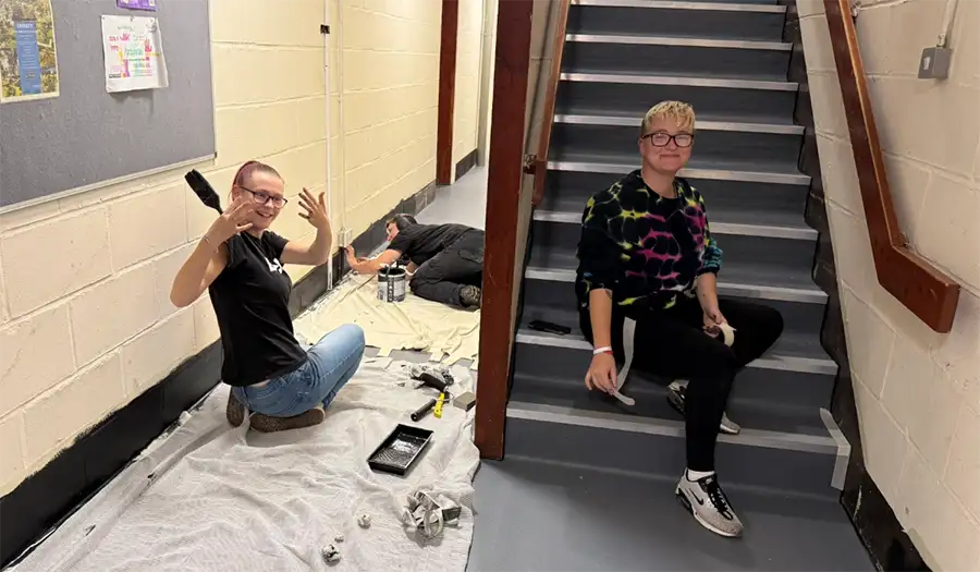 young volunteers painting