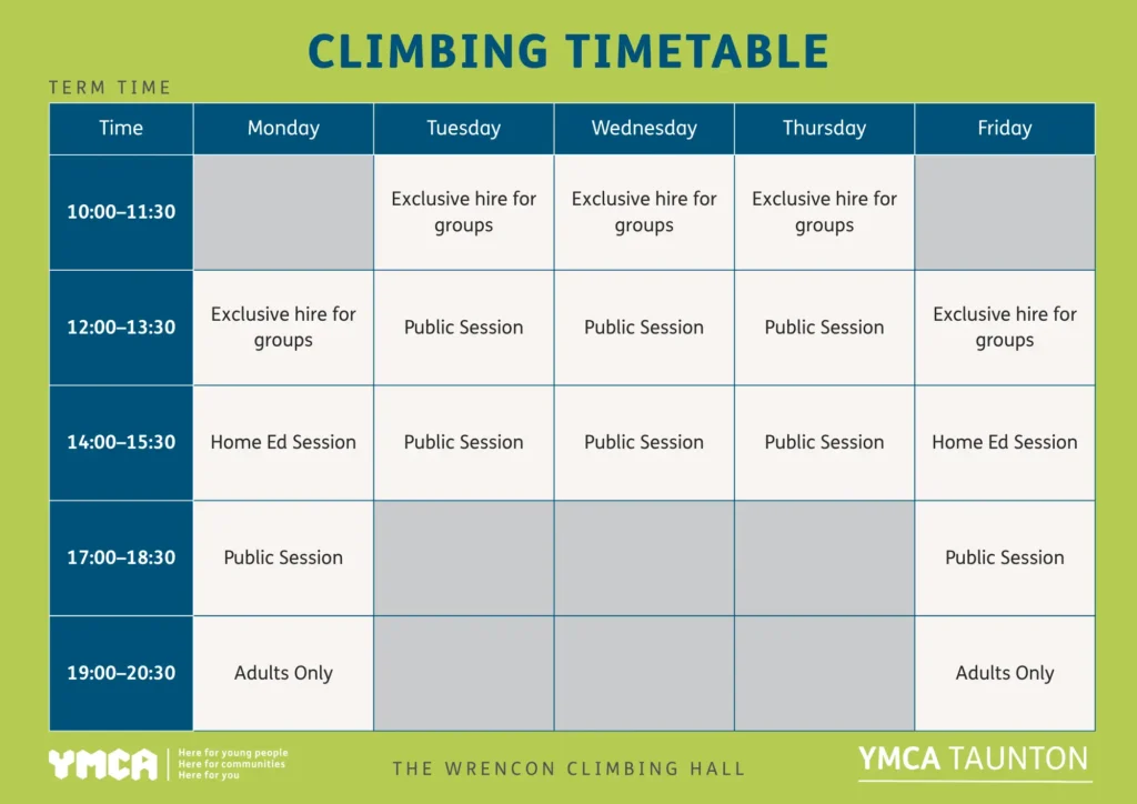 climbing timetable term time