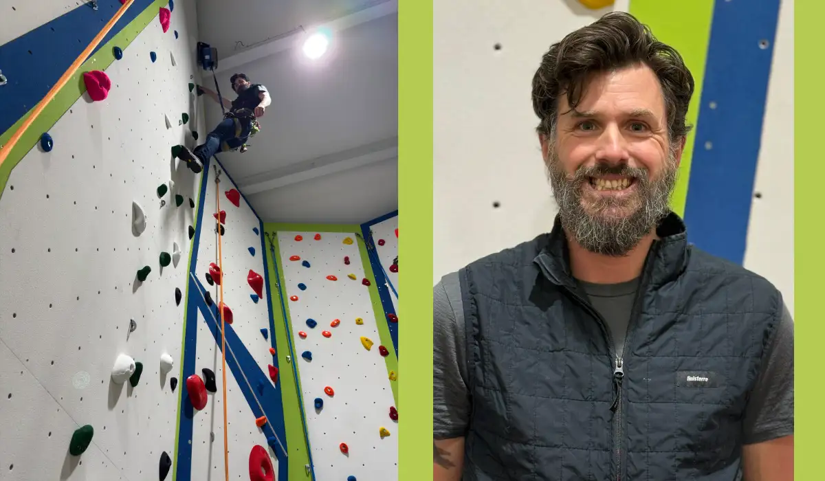 logan and climbing wall